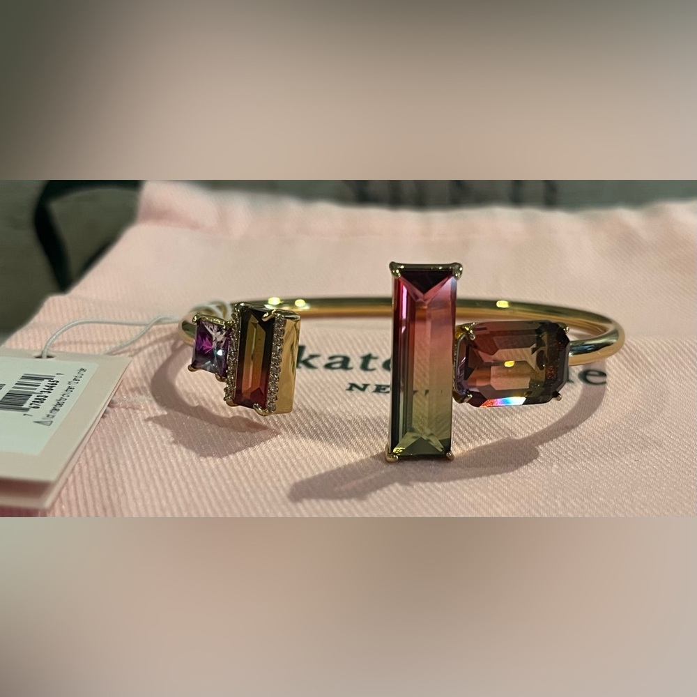 Kate Spade Gold-tone Cuff Bracelet with Multicolor Rectangular and Square Stones - Picture 7 of 9